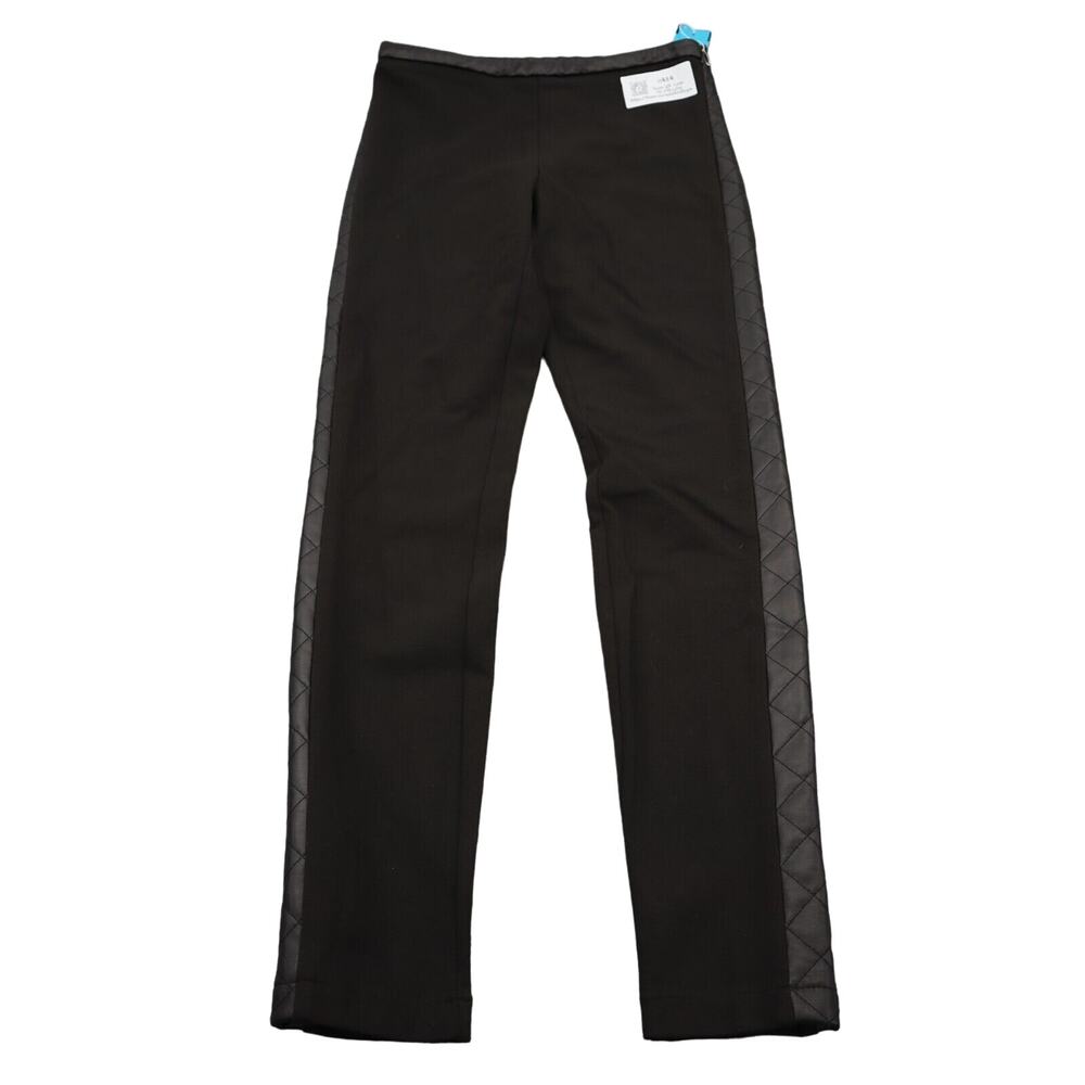 Per se Pants Womens 4 Black Quilted Leather Fabric Mid Rise Pull on Leggings NWT